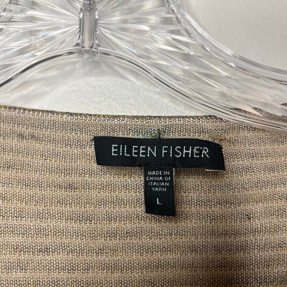 Eileen Fisher Metallic Striped Lightweight Draped Cowl Neck Knit Top Tan Gold L - Picture 3 of 8